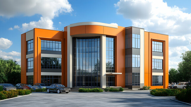 Modern office building design urban location architectural visual daylight environment front view contemporary aesthetic appeal