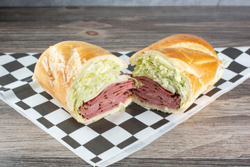 A view of a pastrami hoagie.