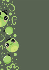 christmas or new year posters with round balls and different christmas toys with green frog design on a green background, for different holiday ads and banners