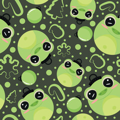 christmas or new year seamless pattern with new year balls with brown owl design and other new year decorations on a green background, for festive textiles, posters or banners