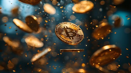 Golden Digital Currency Flowing through Modern Office Symbolizing Efficient Business Cash Flow