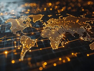 Interconnected Global Finance and Business Flow Concept with Digital Projection Map