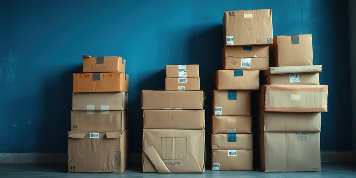 A stack of cardboard boxes leaning against a blue wall, signifying the anticipation of a new beginning or the finality of a chapter ending.