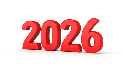 Vibrant 3D cartoon-style " 2026" text, featuring bold and colorful lettering with detailed textures, rendered on a clean white background