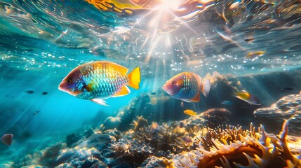 Fototapeta premium Beautiful underwater world There are sea animals and corals.