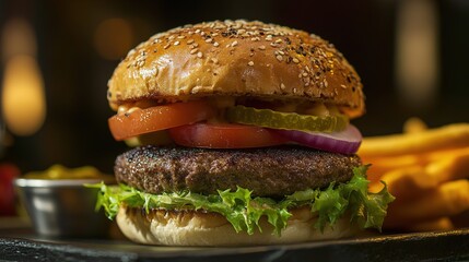 Playful cartoon-style burger, featuring exaggerated proportions, bright colors, and a fun, whimsical design, perfect for food illustrations, digital art, and creative projects.