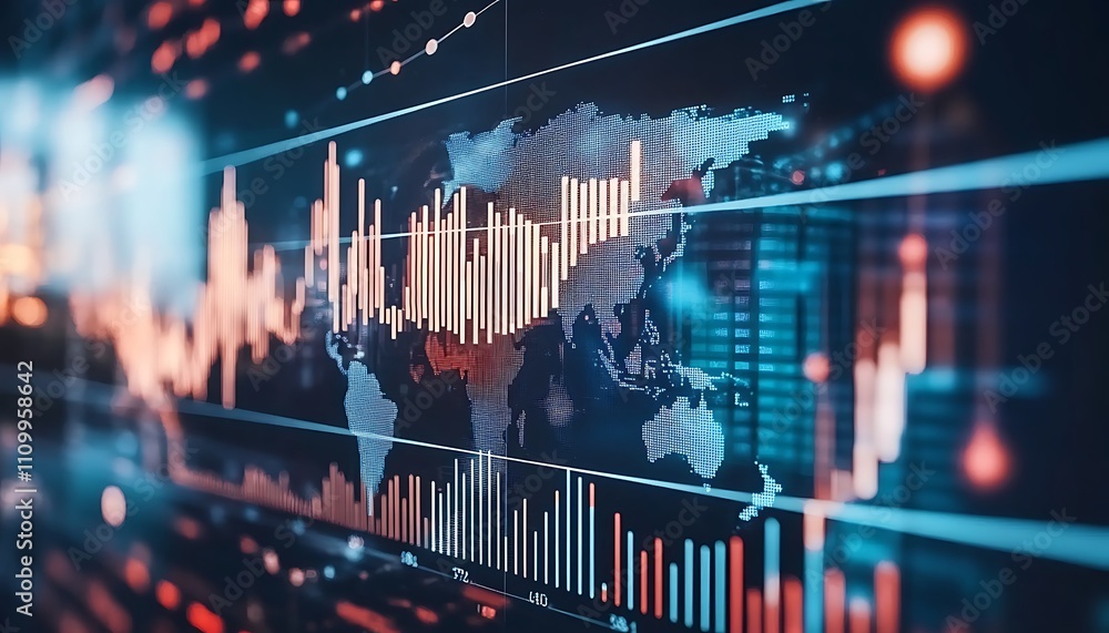 Aufkleber a digital representation of global financial data with graphs and world map overlay.