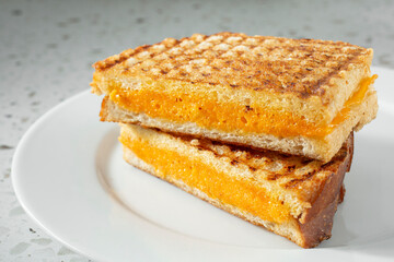A view of a grilled cheese sandwich.
