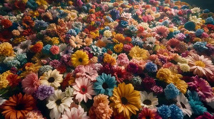 A vibrant array of colorful flowers creating a joyful and lively atmosphere.