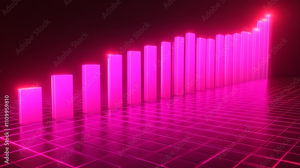 Poster ascending neon pink bar graph on grid.