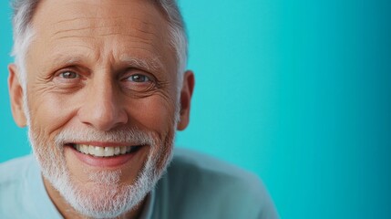 Senior man smiling indoor studio portrait photography bright environment close-up view positive emotion for wellness