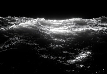 Dark Ocean Waves at Night with Glimmering Reflections of Light on Water Surface Capturing the Power and Beauty of Nature's Oceanic Splendor