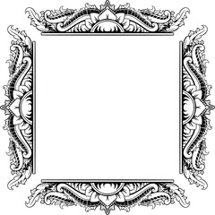 Black White Frame Luxury Floral Ornament Wedding Invitation Decoration Transparent Background