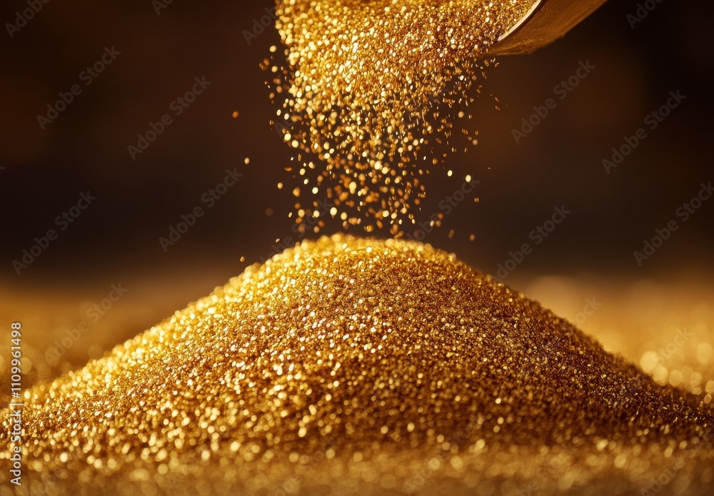 Aufkleber delicate particles of shimmering gold dust cascading from a spoon, creating a sparkling mountain of 