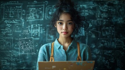 Student Painting Canvas Amid Floating Mathematical Equations  Symbolizing Intersection of Logic and Creativity in Education