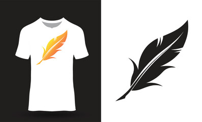 white t-shart with feathers logo template design