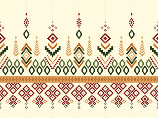 Embroidered cross-stitch ethnic fabric Geometric ornament ethnic pattern design. Use for fabric, textile, interior decoration elements, upholstery, and wrapping.