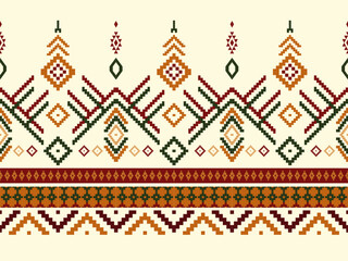 Embroidered cross-stitch ethnic fabric Geometric ornament ethnic pattern design. Use for fabric, textile, interior decoration elements, upholstery, and wrapping.