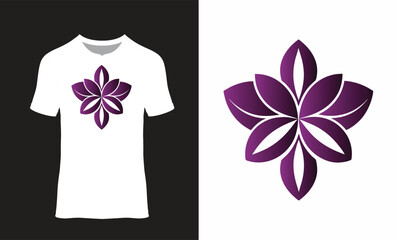 White t-shart with purple Gradient flower logo design.