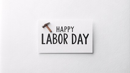 Labor Day greeting card with a small hammer and cheerful typography.