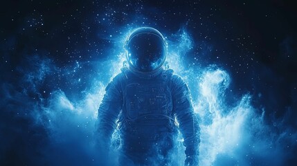 Fototapeta premium Astronaut Illuminated In Cosmic Nebula Space
