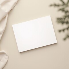 Blank White Card Mockup  Beige Background  Minimalist Design  Flat Lay
