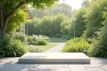 Fototapeta premium Serene Garden Pathway Platform Summer Luxury Landscape Design