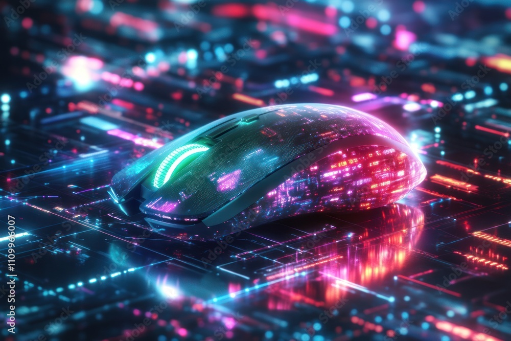 Aufkleber cyberpunk computer mouse on a digital circuit board