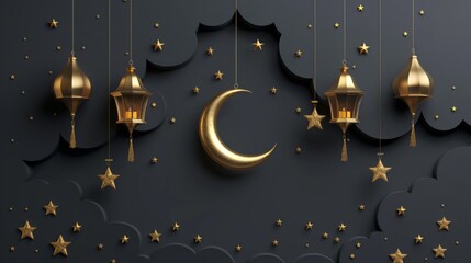 Ramadan Lantern decoration background 3d rendering