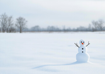 雪景色の中のスノーマン | 冬の風物詩 | 積雪の中のかわいい雪だるま
