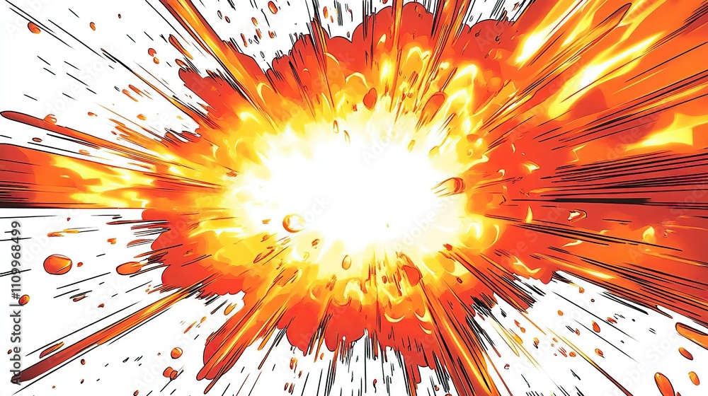 Poster an explosive graphic depicting a bright, fiery explosion with dynamic lines and energy.