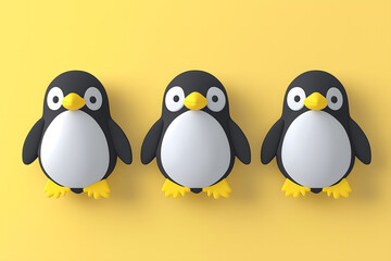 Fototapeta premium Cute 3D Penguin Stickers on Yellow Background