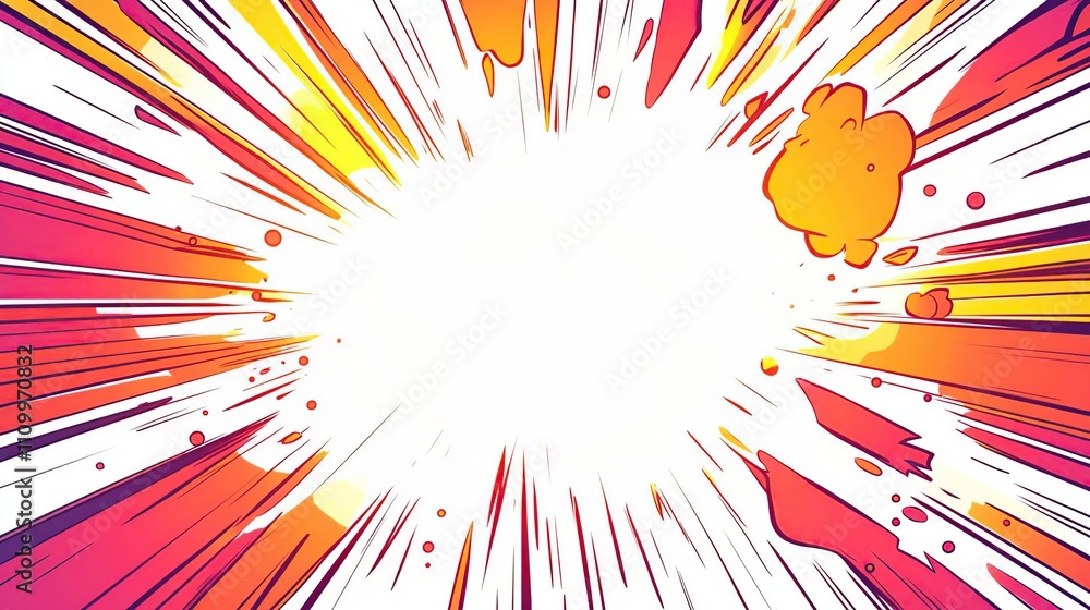 Poster a vibrant explosion graphic with dynamic lines and colors, creating a sense of energy.