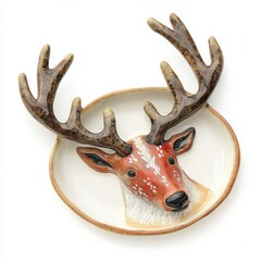 Fototapeta premium Artful deer head plate display in modern kitchen unique home decor contemporary design whimsical style