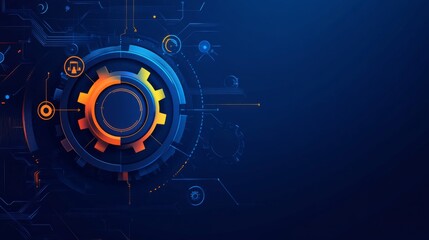 Abstract Futuristic Design with a Large Central Gear and Circuitry Patterns