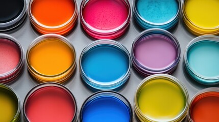 Vibrant Colorful Paints in Round Containers on Surface