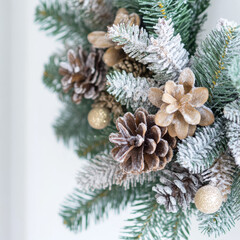Snow-Dusted Pine Cones and Fir Wreath Christmas Decoration