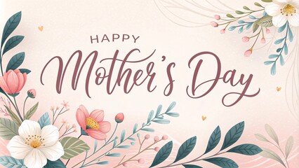 Beautiful floral design wishing Happy Mother's Day with soft pastel colors.