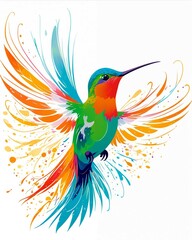 Obraz premium Fantasy world. Illustration of paradise hummingbird bird isolated on a white background. Abstract drawing.