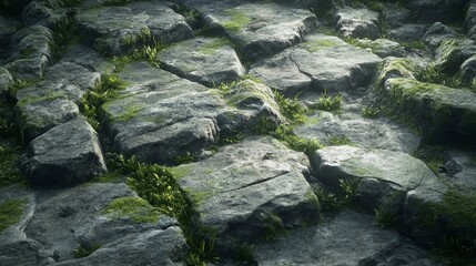 Close-up of moss-covered rocks in a forest setting