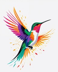 Hummingbird isolated on white background. Abstract drawing.