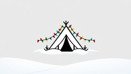 Cozy tent with colorful lights in a snowy winter landscape.
