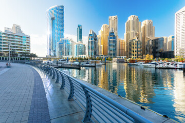 Beautiful view of Dubai Marina in a sunny day.  Dubai Marina , United Arab Emirates.