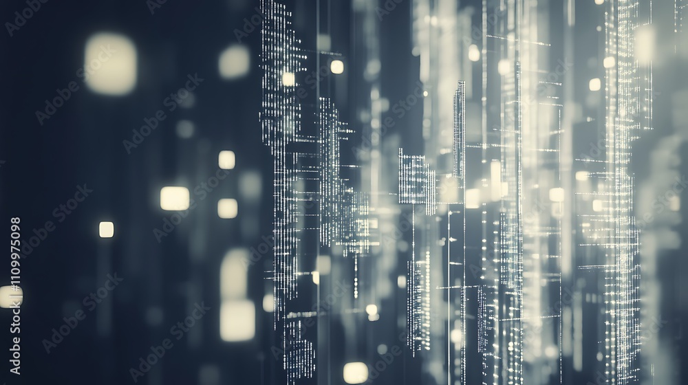 Poster abstract digital data visualization with glowing lines and particles.