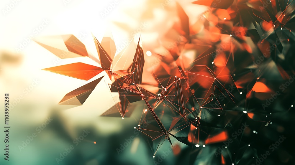 Poster abstract geometric shapes with a warm color palette, evoking a sense of depth and movement.