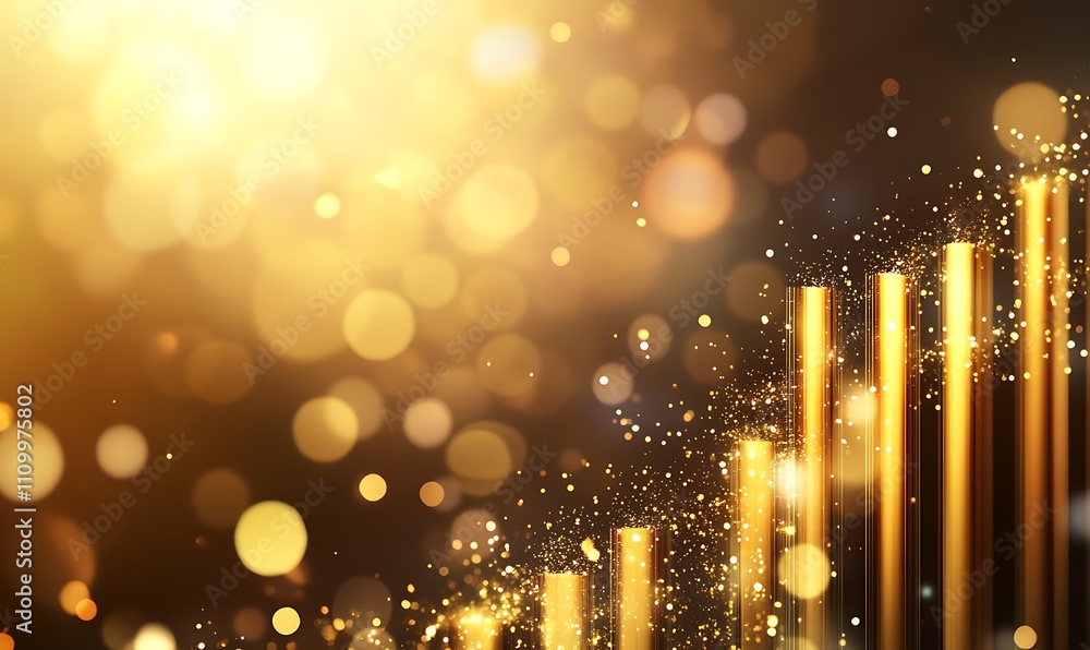 Poster a shimmering golden abstract background with sparkling light effects and vertical bars.