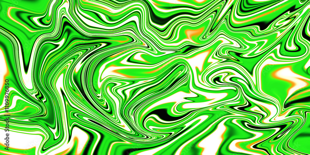 Poster a vibrant green liquid abstract background with swirling patterns and streaks of white and black, cr