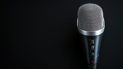 A voice needs clarity and speech. Microphone on a black background ready for recording or performance.