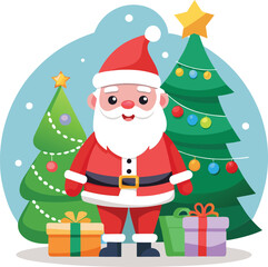 Christmas Tree and Santa Claus Vector Design