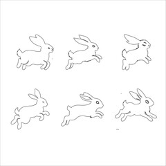 Vector Silhouette  Outline Of  Jumping Rabbit